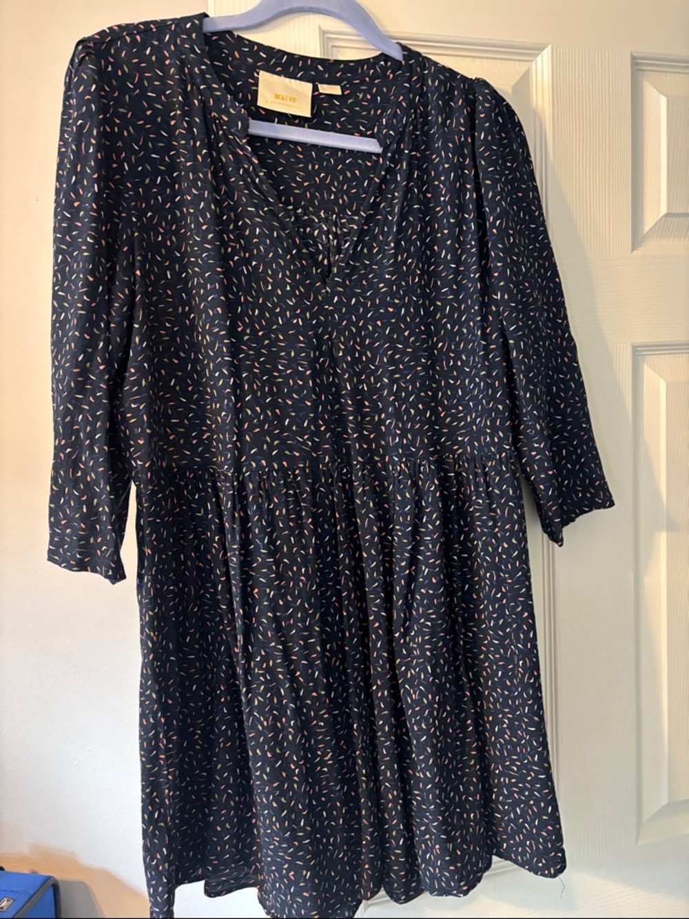 Maeve Anthropologie Navy Patterned V-Neck Tunic Dress XL